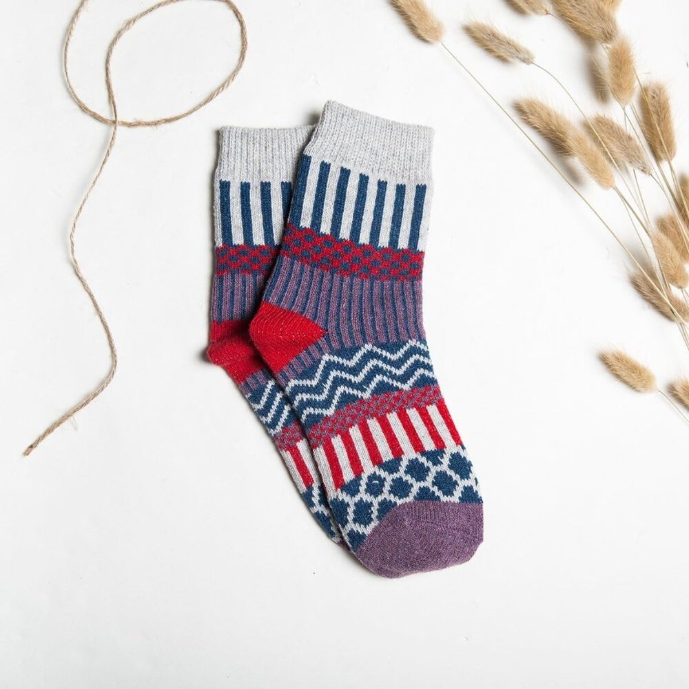 3-5 Pairs Womens Multicolor Fashion Warm Wool Cotton Thick Winter Crew Socks - Picture 7 of 8